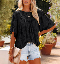 Load image into Gallery viewer, Shirt Bell Sleeve Babydoll Lace Cutout Chiffon Top
