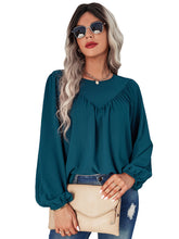 Load image into Gallery viewer, Loose Fit Long Sleeve Linen Blouse With Pleated V Hem
