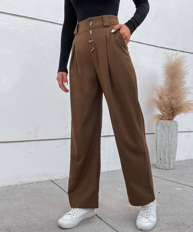 Women's casual all-match commuter wide-leg button-up trousers
