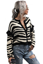 Load image into Gallery viewer, Woven Right Striped Button-Down Round Neck Drop Shoulder Cardigan
