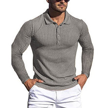 Load image into Gallery viewer, New Men&#39;s High Elastic Vertical Strip Long Sleeve POLO Shirt Slim Knit Bottom Shirt Polo Shirt
