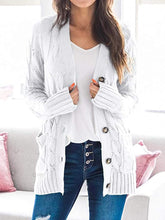 Load image into Gallery viewer, Cable-Knit Buttoned Cardigan with Pockets
