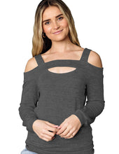 Load image into Gallery viewer, Hollow Square Neck Off Shoulder Long Sleeve Sweater T-Shirt
