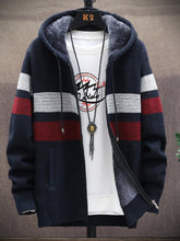 Load image into Gallery viewer, Men’s Color Block Faux Fur Lining Zip Front Hooded Drawstring Hood Sweatshirt Jacket
