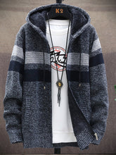 Load image into Gallery viewer, Men’s Color Block Faux Fur Lining Zip Front Hooded Drawstring Hood Sweatshirt Jacket
