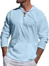 Load image into Gallery viewer, Men&#39;s casual cotton and linen tie hooded long-sleeved shirt
