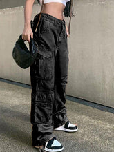 Load image into Gallery viewer, Women&#39;s Straight High Waist Loose Wide Leg Retro Daddy Cargo Pants
