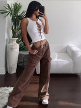 Load image into Gallery viewer, Women’s Panneled Trendy Low Waisted Cargo Pants With Pockets
