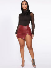 Load image into Gallery viewer, Women’s Slit Hem Faux Leather Miniskirt
