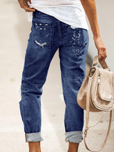 Load image into Gallery viewer, Women’s Five-pocket Style Ripped Straight Leg Cuffed Denim Jeans
