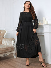 Load image into Gallery viewer, Women’s Solid Color Plus Size Lace Puff Sleeve Flared Skirt Maxi Dress
