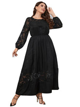 Load image into Gallery viewer, Women’s Solid Color Plus Size Lace Puff Sleeve Flared Skirt Maxi Dress
