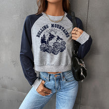 Load image into Gallery viewer, Women&#39;s Sports College Style Round Neck Raglan Sleeves Color Block Sweatshirt
