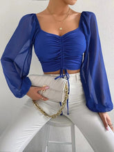 Load image into Gallery viewer, Drawstring Knit Paneled Chiffon Top Feminine Top European and American
