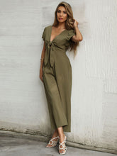 Load image into Gallery viewer, Women&#39;s Solid Color Tie Front Cutout Flutter Sleeve Crop Jumpsuit
