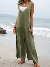 Load image into Gallery viewer, Solid color patch pocket fashion jumpsuit V-neck overalls wide-leg trousers
