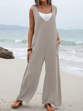 Load image into Gallery viewer, Solid color patch pocket fashion jumpsuit V-neck overalls wide-leg trousers
