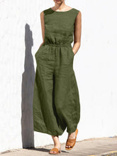 Load image into Gallery viewer, Solid color high waist sleeveless trousers women&#39;s fashion casual loose-fitting temperament jumpsuit

