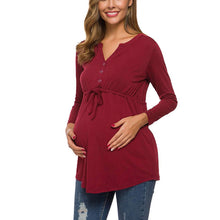 Load image into Gallery viewer, Maternity solid color drawstring button half cardigan long-sleeve T-shirt
