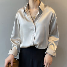 Load image into Gallery viewer, Button Up Satin Silk Shirt Vintage Blouse
