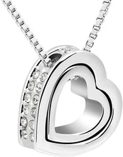 Load image into Gallery viewer, 18K White Gold Plated Two Hearts Together Foreer Necklace with Classic Stud Earrings Set
