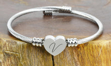 Load image into Gallery viewer, Stainless Steel Inscribed Heart Initial Bracelet - V
