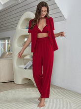 Load image into Gallery viewer, Women&#39;s solid color knitted casual pajamas three-piece set

