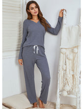 Load image into Gallery viewer, Women&#39;s household clothes suit Waffle long sleeve pajama suit
