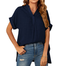 Load image into Gallery viewer, Women&#39;s V-neck short-sleeved striped thin loose check shirt
