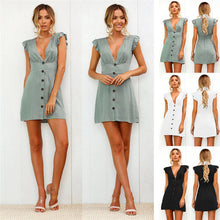 Load image into Gallery viewer, Frill Sleeve Button Front Mini Dress
