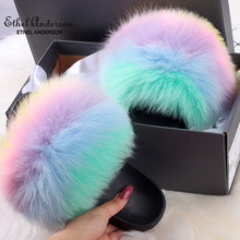 Load image into Gallery viewer, Real Fox Raccoon Fur  Fluff Slippers
