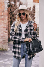 Load image into Gallery viewer, Plaid Dropped Shoulder Hooded Longline Jacket
