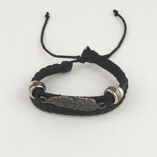 Load image into Gallery viewer, Black Leather Feather Bracelet Set
