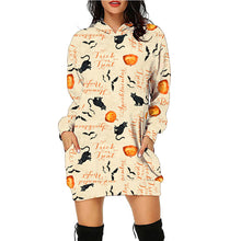 Load image into Gallery viewer, Halloween print mid-length pocket hooded long-sleeved sweatshirt
