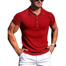 Load image into Gallery viewer, New Men&#39;s High Stretch Vertical Stripe Long Sleeve POLO Shirt Slim Fit Short Sleeve Polo Shirt
