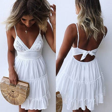 Load image into Gallery viewer, V Neck Lace Sleeveless  Spaghetti Strap Dress
