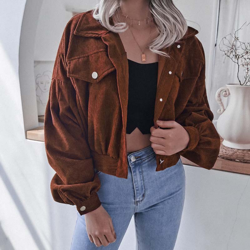 Corduroy Cropped Jacket  For Women