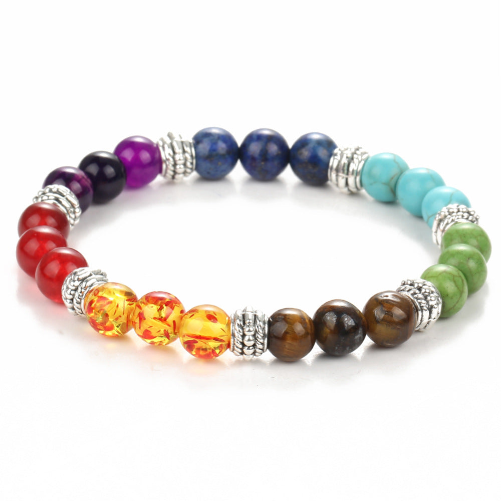 Beaded Rainbow Colors Stretch Bracelet in 18K White Gold Plated
