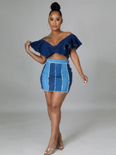 Load image into Gallery viewer, Women&#39;s High Waist Patchwork Washed Pleated Denim Skirt
