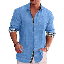Load image into Gallery viewer, Casual Cotton Linen Shirt Men&#39;s Long Sleeve Plaid Stitching Shirt
