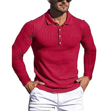 Load image into Gallery viewer, New Men&#39;s High Elastic Vertical Strip Long Sleeve POLO Shirt Slim Knit Bottom Shirt Polo Shirt
