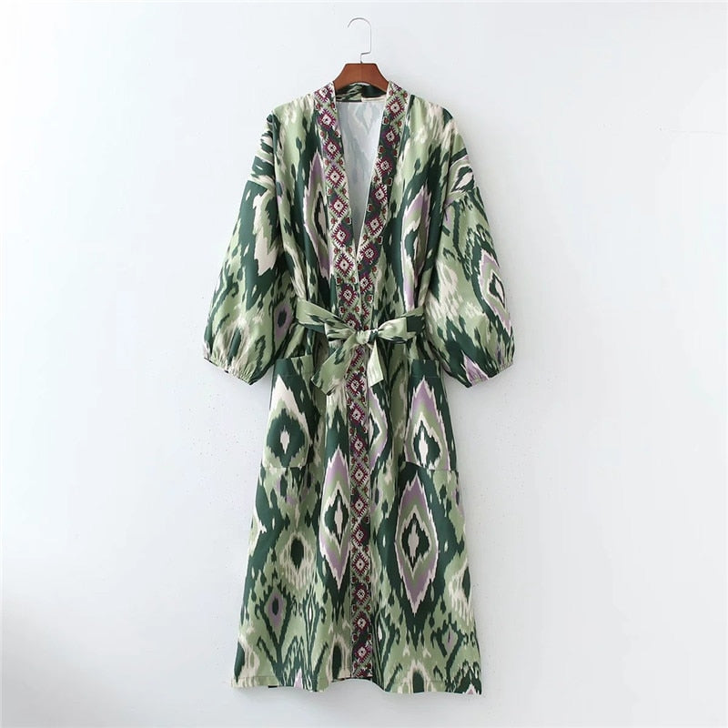 Mint Green Long Midi Kimono Wrap Dress