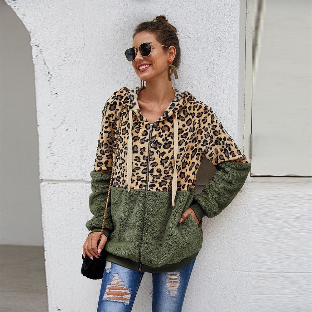 Leopard Warm Coat Hoody Jacket