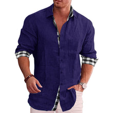 Load image into Gallery viewer, Casual Cotton Linen Shirt Men&#39;s Long Sleeve Plaid Stitching Shirt
