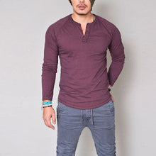 Load image into Gallery viewer, Round Neck Button Long Sleeve T-Shirt Men&#39;s Solid Color T-Shirt
