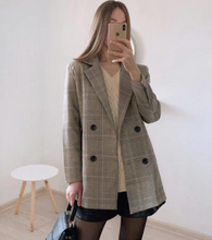 Load image into Gallery viewer, Notched Collar Plaid Women Blazer
