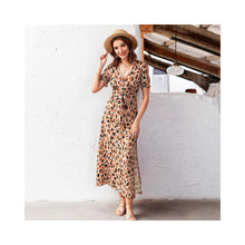Load image into Gallery viewer, Leopard Ruffled High Waist Long Dress V-neck
