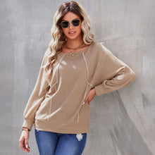 Load image into Gallery viewer, Women&#39;s Loose Stitching Color Contrast Line Pullover Sweatshirt
