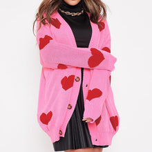 Load image into Gallery viewer, Love flower mid-length V-neck jacket loose casual knitted cardigan
