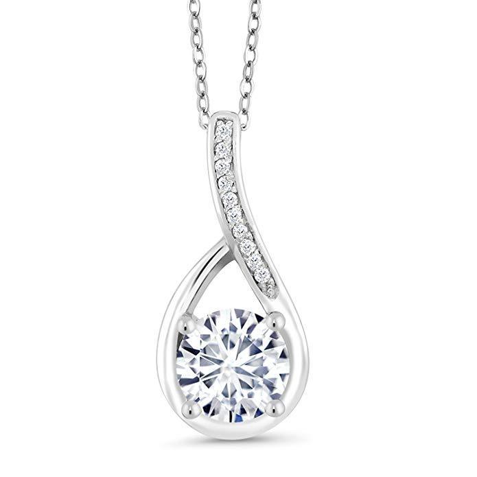 Classic Teardrop Pave Necklace Embellished with  Elements in 18K White Gold Plated